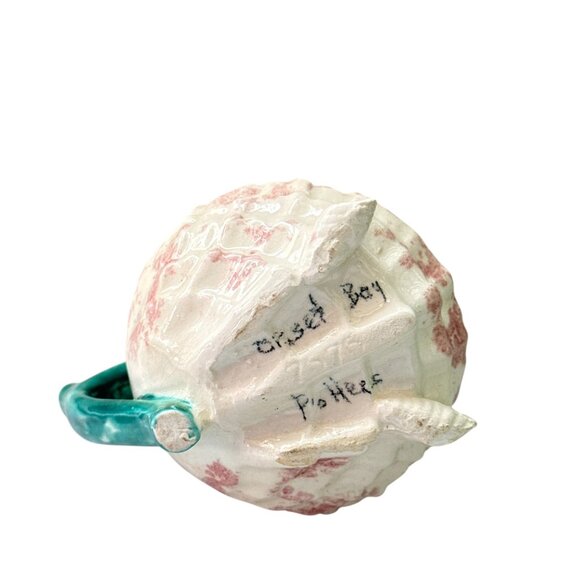 Great Bay Pottery Handcrafted Pink Spongeware Creamer Pitcher with Green Handle - Picture 8 of 11